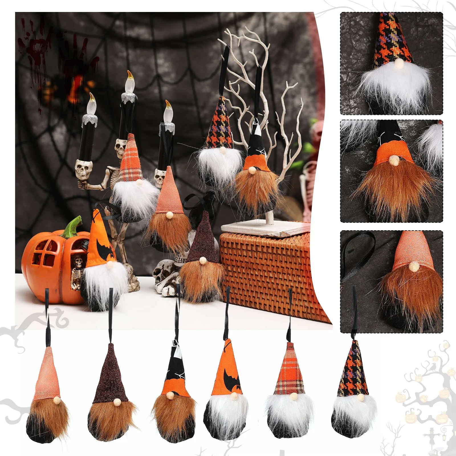 

Halloween Gnomes Decorative Ornaments Top Hat Short Legs Thanksgiving Ornaments for Small Tree Corn Ornament Pink Ornaments
