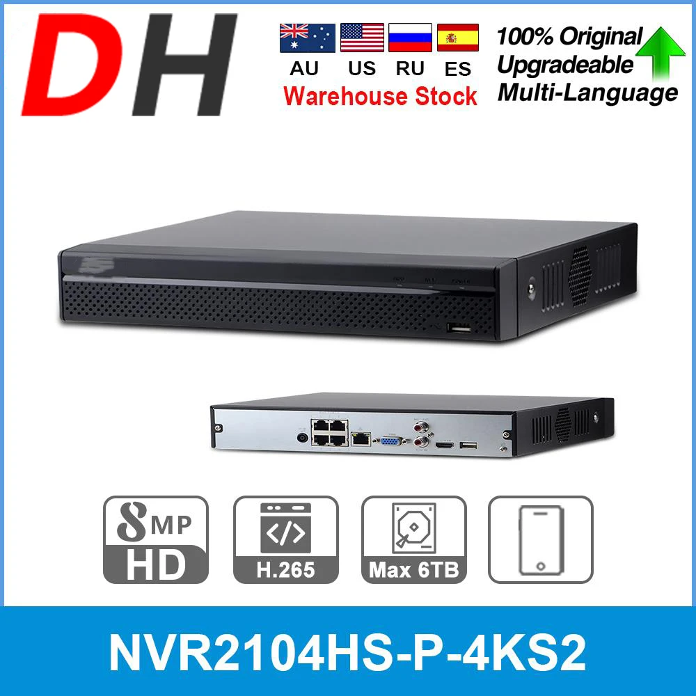 

Оригинальный Сетевой видеорегистратор Dahua 4K NVR с английской версией, 4 канала, 4POE, 4-канальный сетевой видеорегистратор H.265 1SATA, запись для IP-Ка...