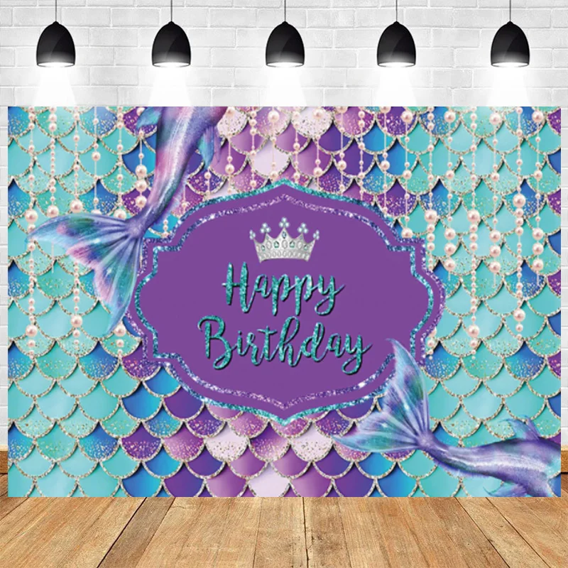 

Фон Русалка Подводные весы хвост Принцесса Корона Девочка День Рождения Декор фотография фон реквизит для фотостудии