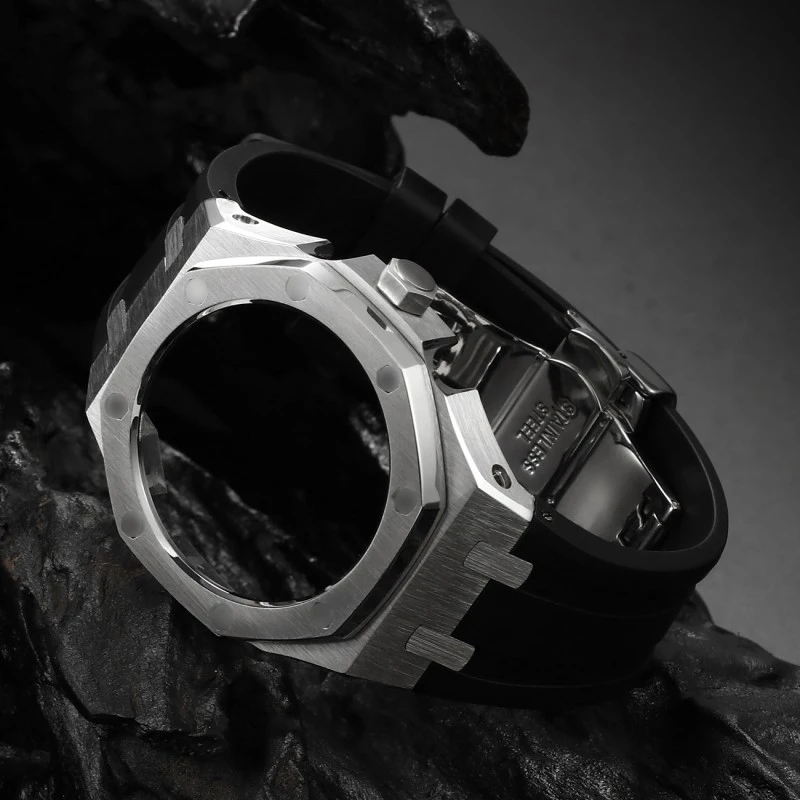For Casioak GA2100  Stainless Steel Mod Kit Metal Luxury Wristband Modified Watch Strap Case+Rubber Strap
