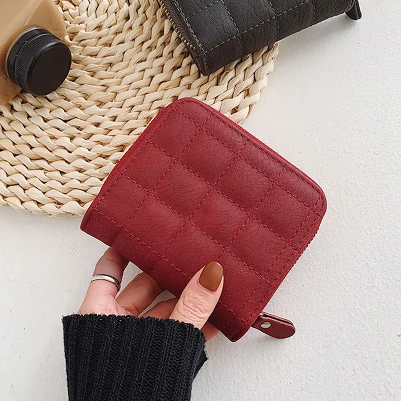 PU Leather Female Plaid Purses Nubuck Card Holder Wallet Fashion Woman Small Zipper Wallet With Coin Purse Women Short Wallets
