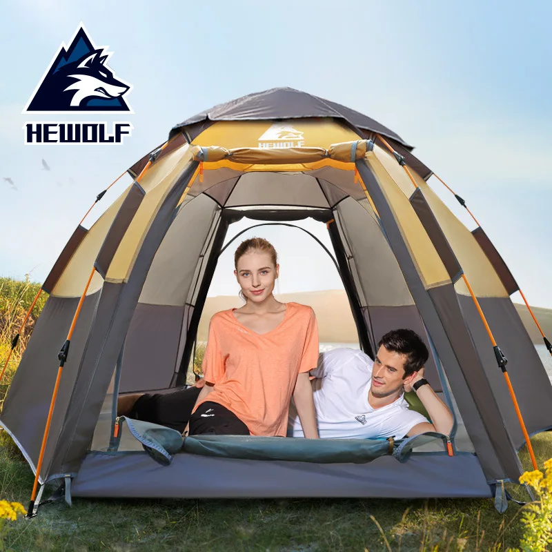 Hewolf 5-8 person Full automatic rain proof tent camping tent multi person family leisure tent