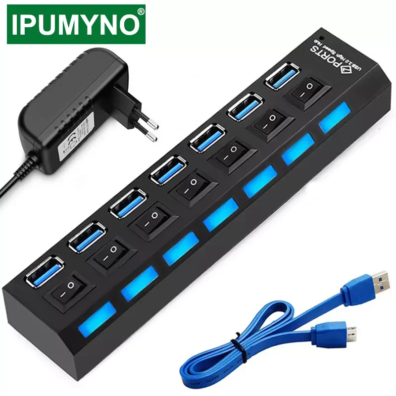 

USB 3.0 HUB Multi 4 7 USB Port Splitter With Power Adapter For Macbook Pro Air PC Computer Laptop Accessories Multiple Usb Hab