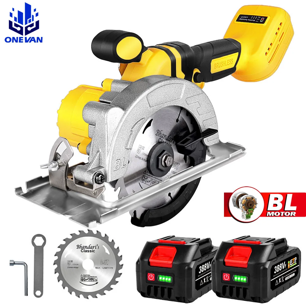 

ONEVAN 2000W 125mm Brushless Electric Circular Saw 10800RPM Multifunction Cutting Machine w/2x Battery For Makita 18V Battery