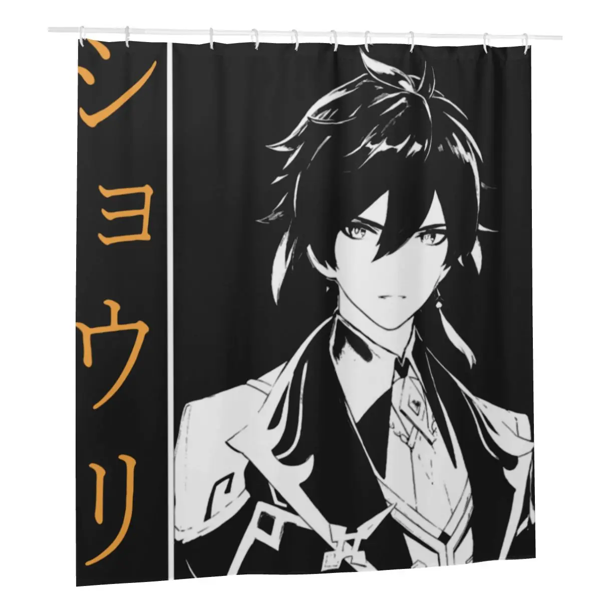 

Zhongli Genshin Impact Anime Game Bathroom Shower Curtain Anti-peeping Curtains with Hooks