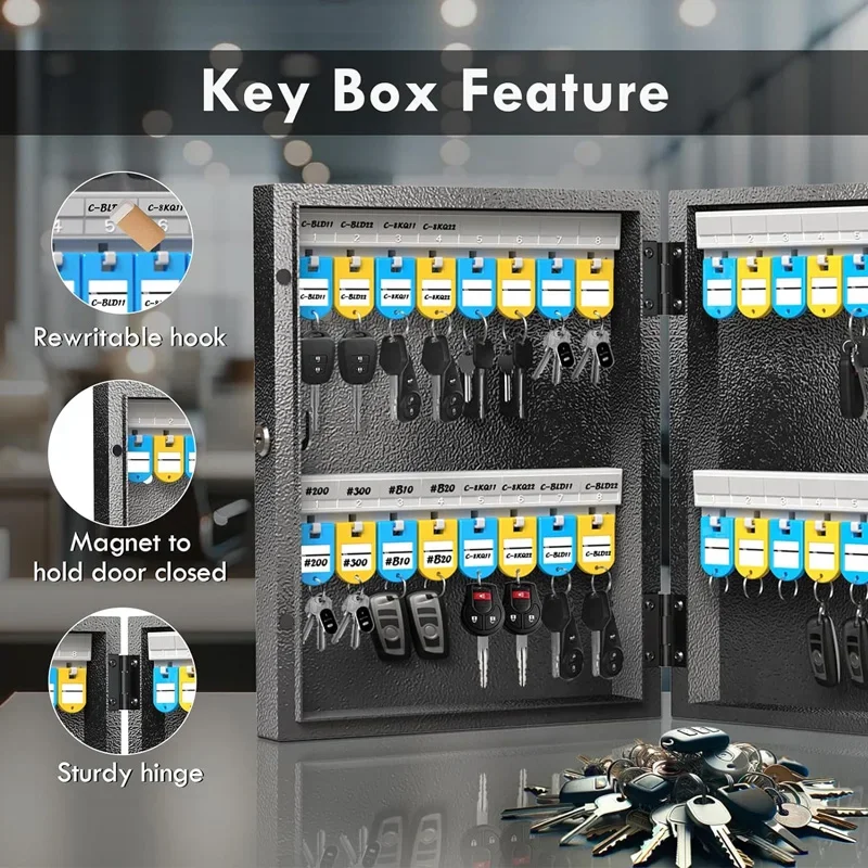 WeHere 32 Key Safe Box with Dual Lock Combination & Unlock Cabinet Wall Mount Tag Label App Directory ERP