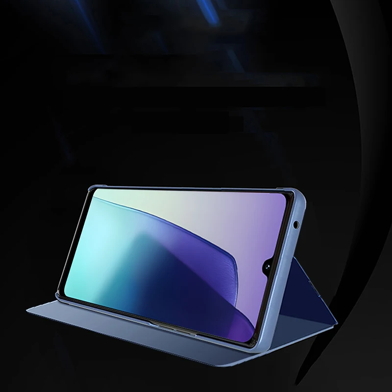 Кожаный зеркальный чехол для Xiaomi Redmi 14C 4G 360° ° Складной держатель всего тела