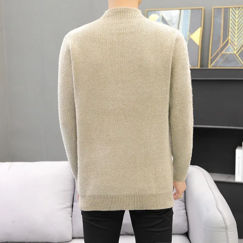 New Winter Top Quality Half high collar Men Sweater Thick Warm Pullover Casual pocket Mens Sweaters High Neck Knit Male Jump | Мужская
