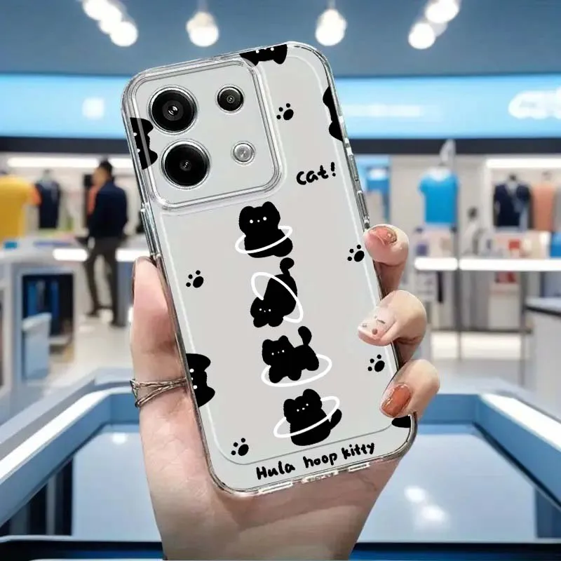 Фото Модный прозрачный чехол из ТПУ с мультяшным черным котом для Xiaomi Redmi Note 15 14 13 12 11E 9 9T 8 8T Pro Plus Turbo 5G №3