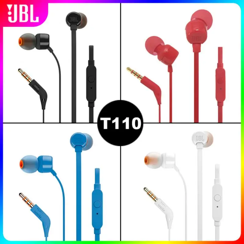 JBL T110 In-Ear Headphone With Microphone Stereo Music Bass Earphones JBL TUNE 110 3.5mm Wired Earbuds Sport Gaming Headset