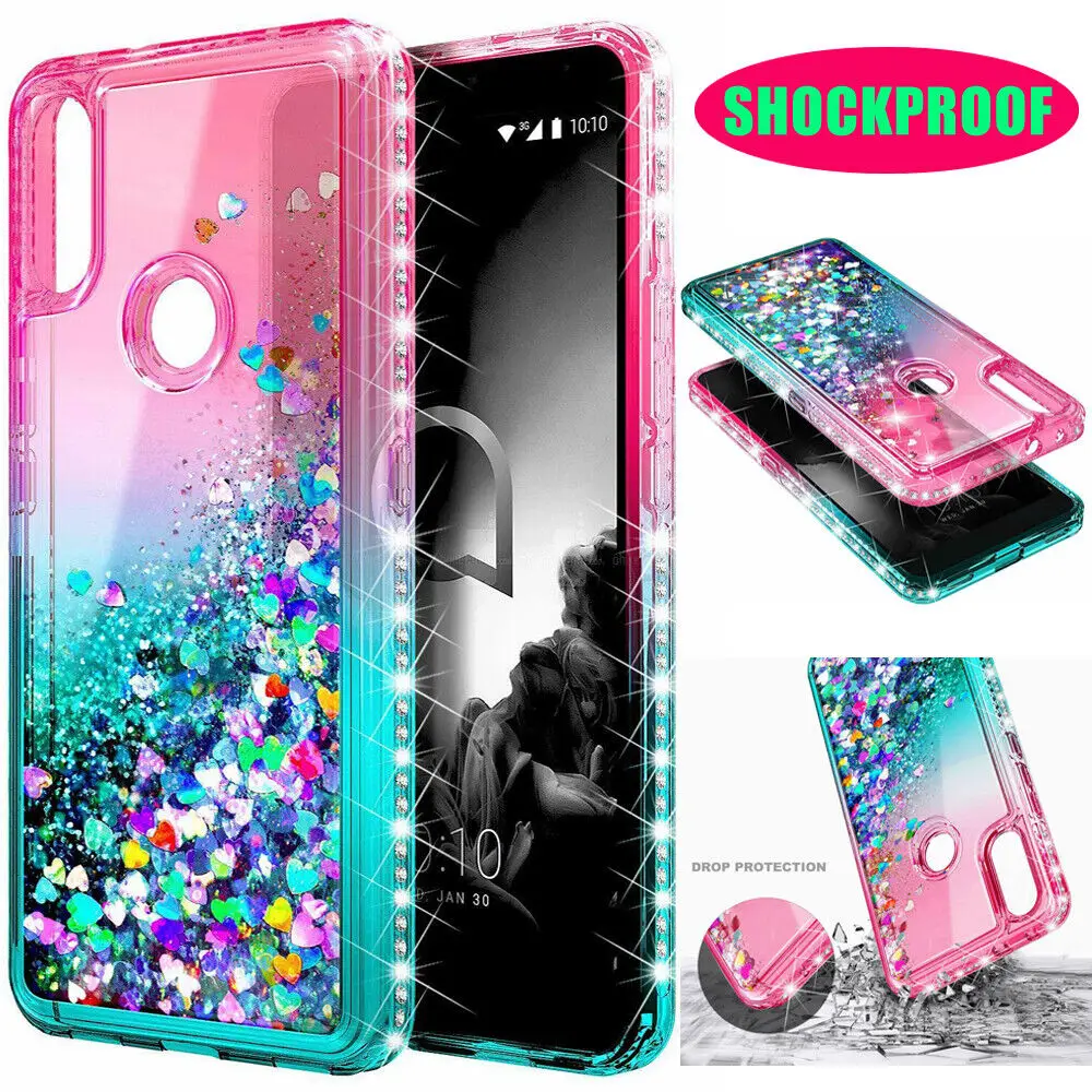 

For Alcatel 3V 2019/5032W Shockproof Bling Liquid Glitter Heavy Duty Case Cover phone case