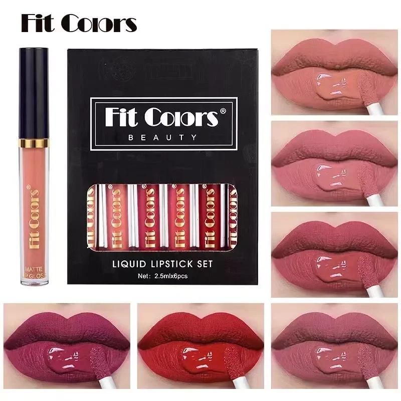 

NEW2023 6psc Lip Gloss Matte Waterproof Long Lasting Nude Pink Lip Glaze Liquid Lipstick Makeup Beauty Non-stick Cup Cosmetic