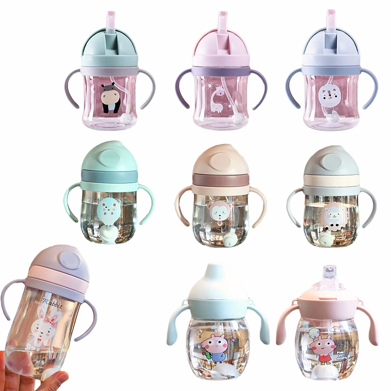 

250/350ml Water Bottle for Kids Baby Feeding Cup with Straw Gravity Ball Children Cartoon Animal Drinking Bottle Training Cup