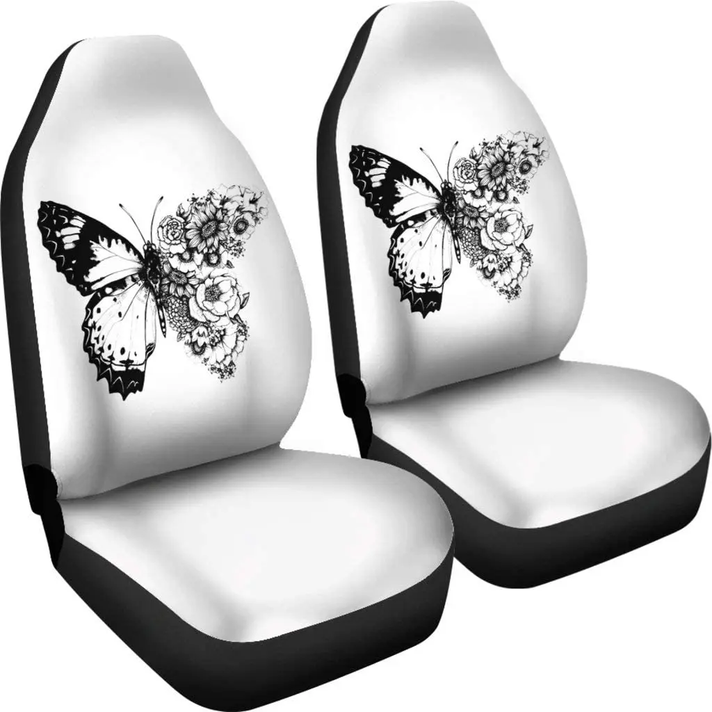 

CHICKYSHIRT White and Black Butterfly Car Seat Covers, Universal Fit Car Seat Protector, Auto Seat Covers Set of 2, Fit Most Veh