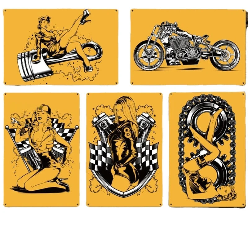 

Sexy Lady Motorcycle Style Signs Vintage Wall Plaque Decor Pub Cafe Garage Home Metal Tin Sign Art Cartoon Printing Plate Poster