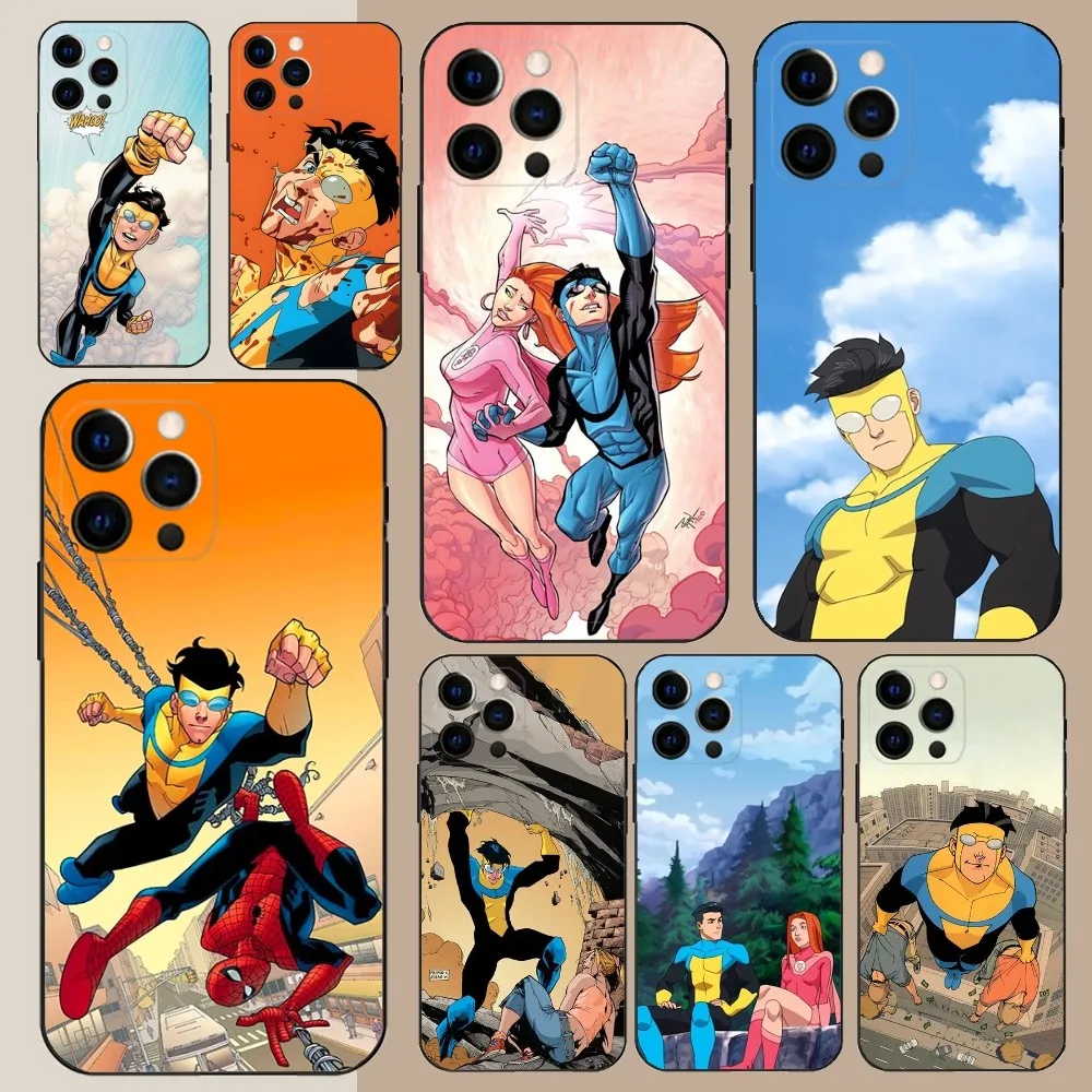 Чехол для телефона Cartoon L-Invincible-S Apple iPhone 15 14 13 12 11 Pro X XS Max XR Plus Mini Soft Black Cover
