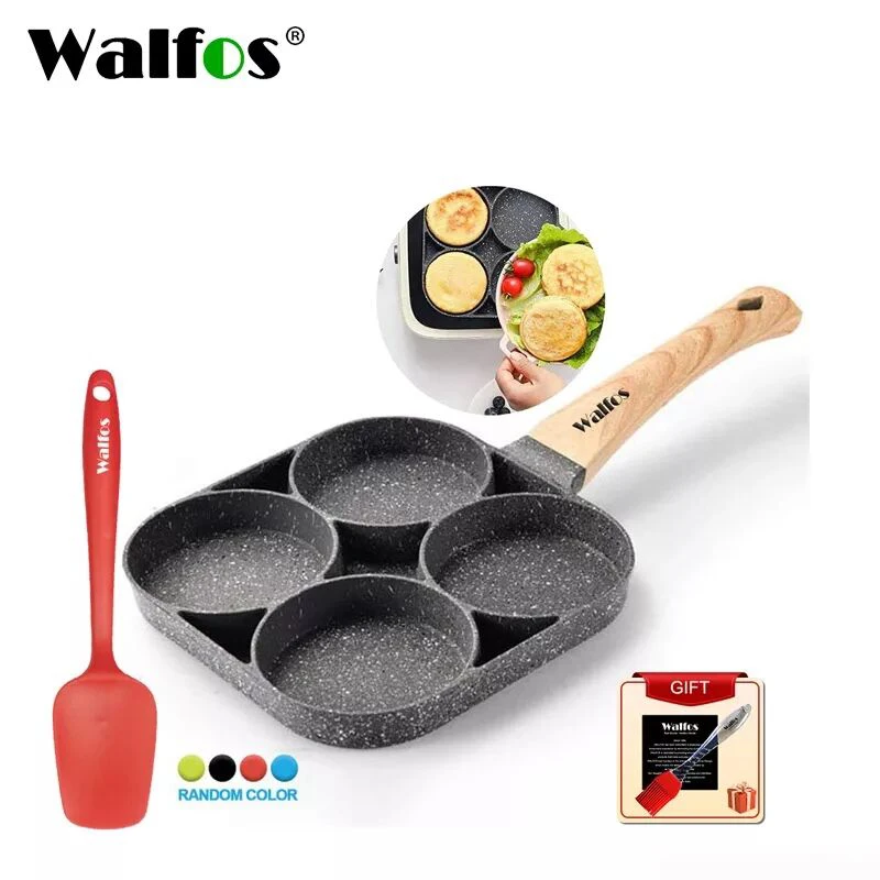 WALFOS Four-Hole Frying Pot Pan Thickened Omelet Pan Non-Stick Egg Pancake Steak Cooking Egg Ham Pans Breakfast Maker Cookware