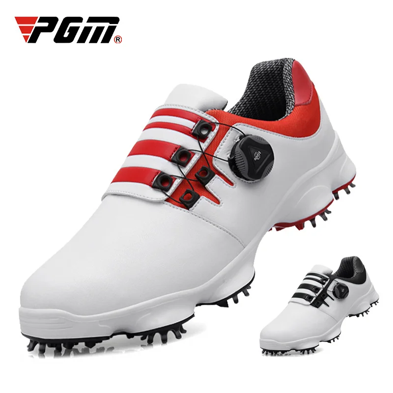 

PGM Golf Shoes Mens Comfortable Knob Buckle Golf Men'S Shoes Waterproof Genuine Leather Sneakers Spikes Nail Non-Slip XZ094