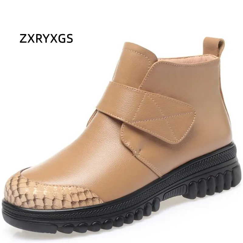 

ZXRYXGS, элегантные модные зимние ботинки из натуральной кожи, зимняя обувь, женские ботинки 2022, большой размер, ботинки на молнии сбоку, Модные ботильоны для отдыха