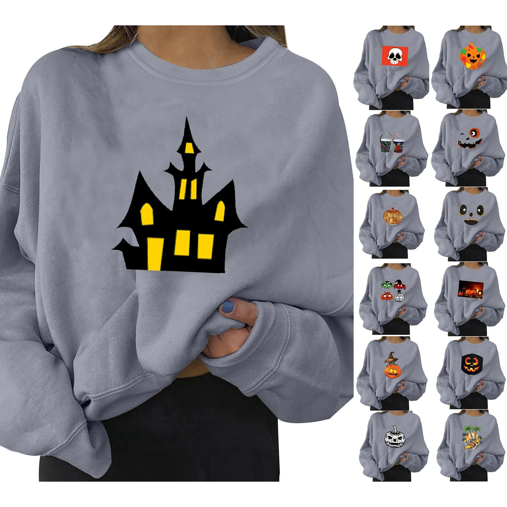 

Halloween Womens Crewneck Sweatshirts Graphic Long Sleeve Loose Sweatshirt Casual Tops