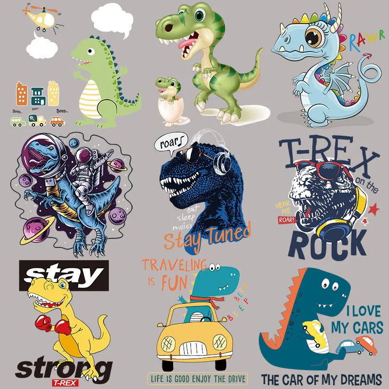 

Cartoon Dinosaur Clothing Thermoadhesive Patches Animal Pattern Iron Transfer Stickers DIY Appliqued T-shirt Iron On Patches