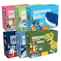 96pcs paper puzzles kids toys cartoon dinosaur animal astronaut mermaid diy creative early educational jigsaw color box gift