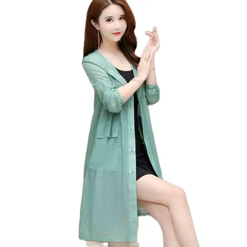 

Ветровка женская новая летняя тонкая однотонная с длинными рукавами солнцезащитный Топ средней длины можно носить на улице солнцезащитный