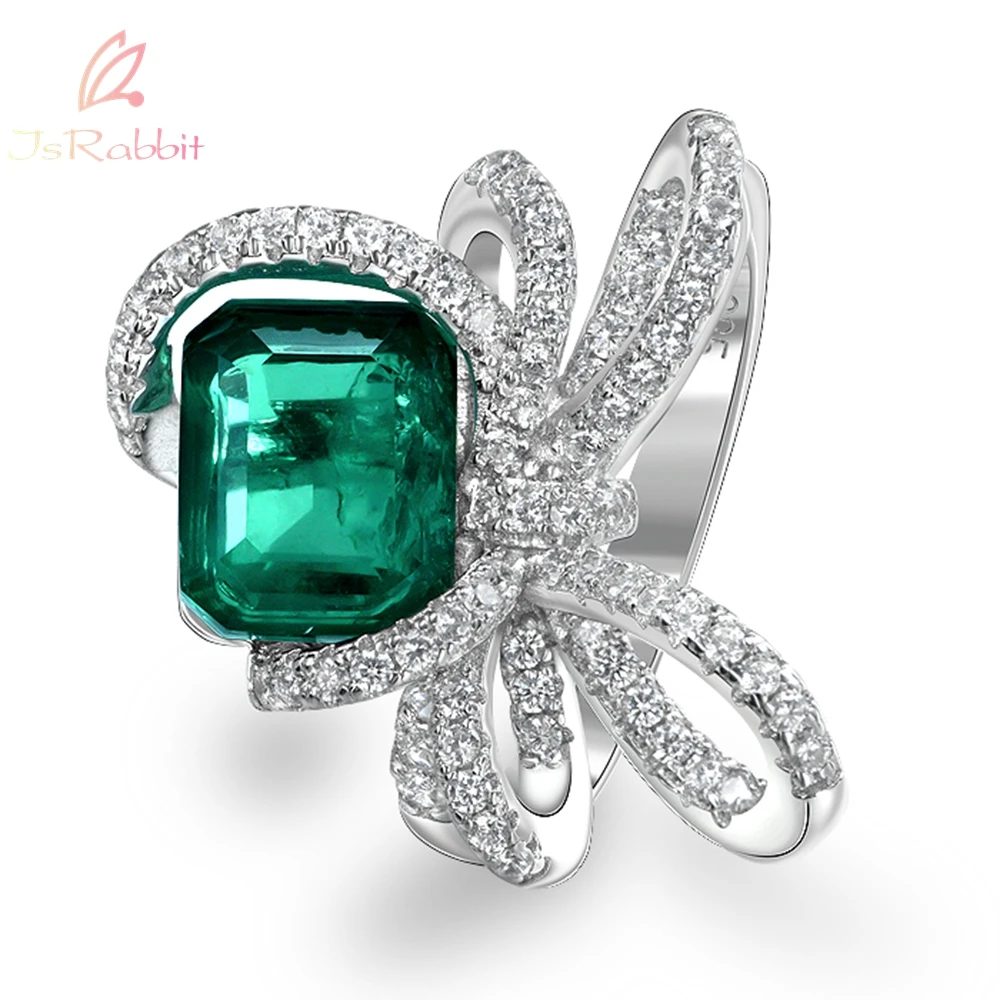 

IsRabbit 18K Gold Plated 3CT Lab Grown Emerald Muzo Green Sapphire Cocktail Ring 925 Sterling Silver Luxury Jewelry DropShipping