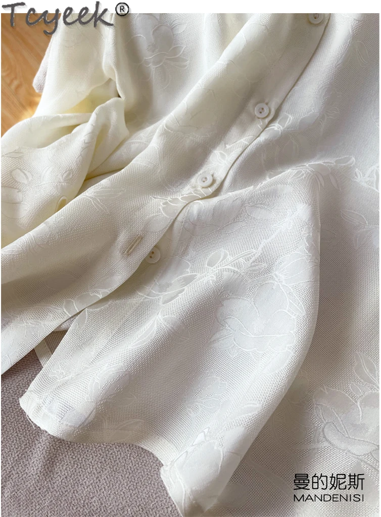 Женская блузка из натурального шелка с длинным рукавом и воротником-стойкой