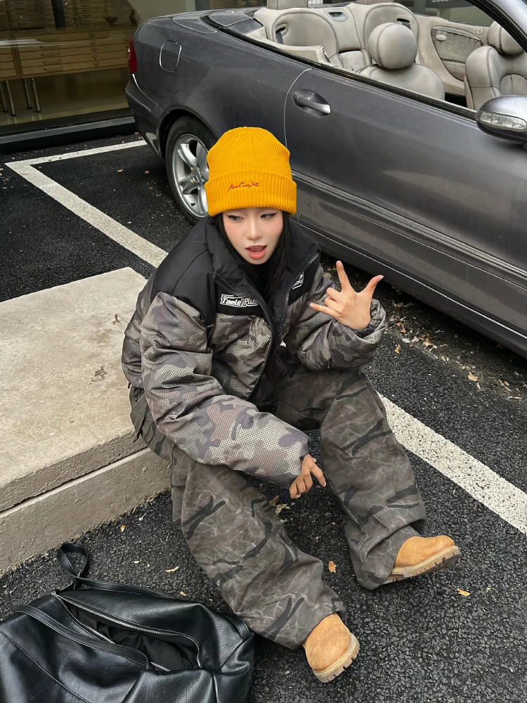 Материал американский винтажный камуфляжный лоскутный трикотаж пальто с