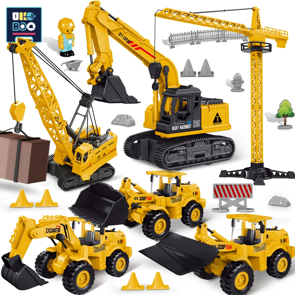 

UKBOO City Construction Set For Boys Engineering Diecast Car Model Bulldozer Excavator Crane Dump Truck Garbage Vehicle