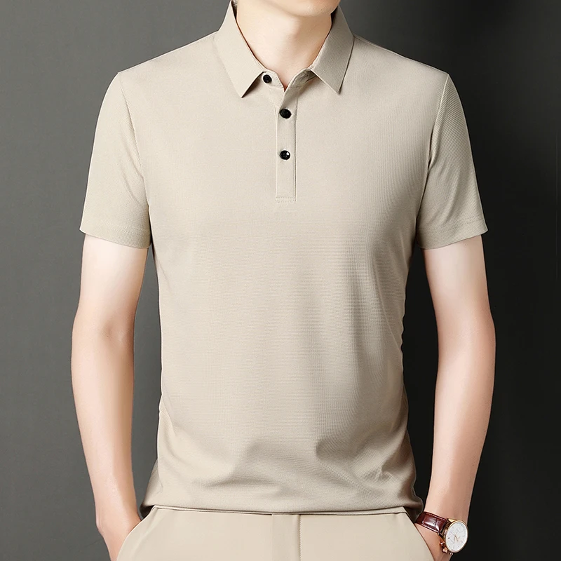 

Summer Smart Casual Waffle Men's T-shirt Men Turn-down Collar Short Sleeve Tee Solid T Shirt Male T667