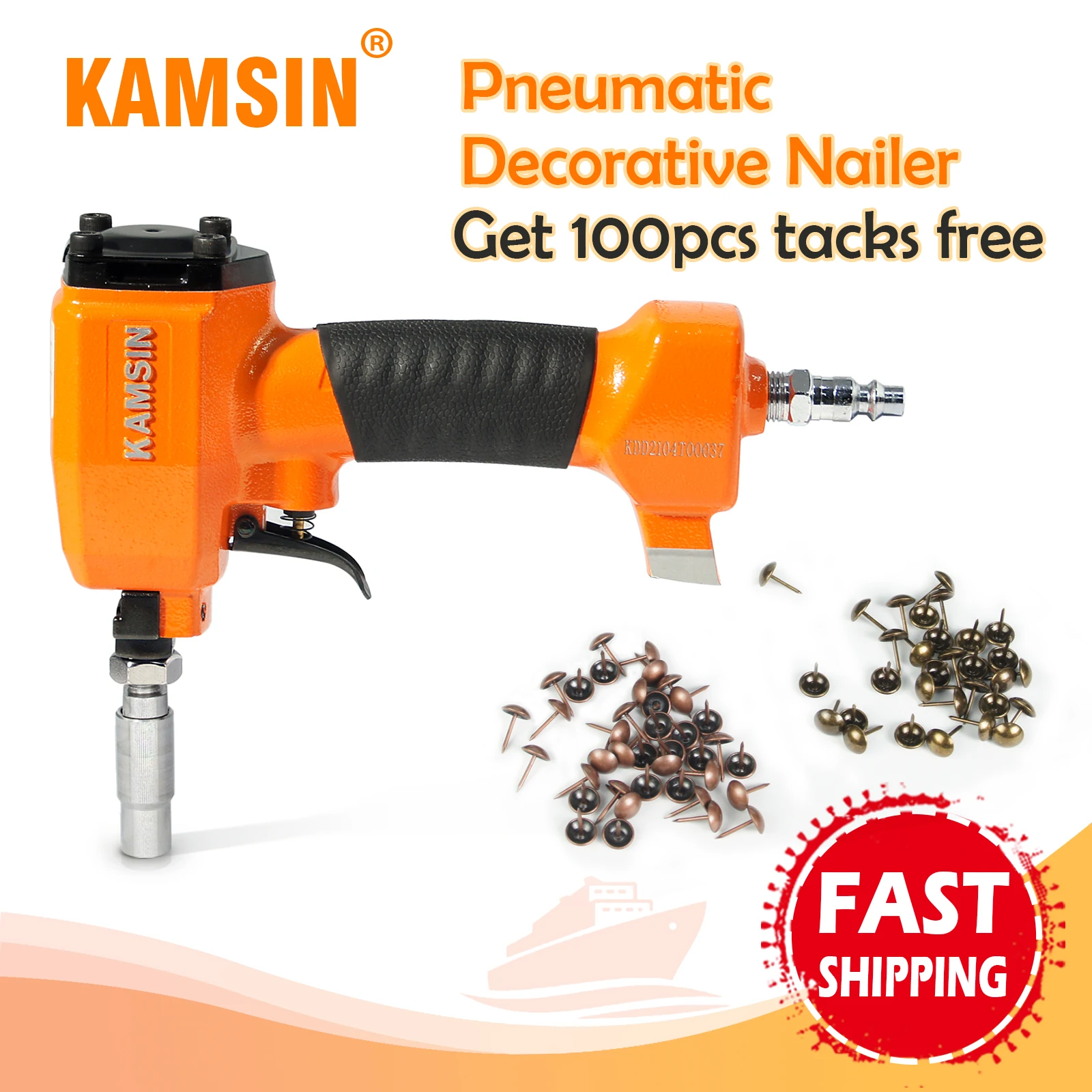 KAMSIN Pneumatic Decorative Pin Nailer with Loading Board, Finish Upholstery Tacks Stapler for Furniture