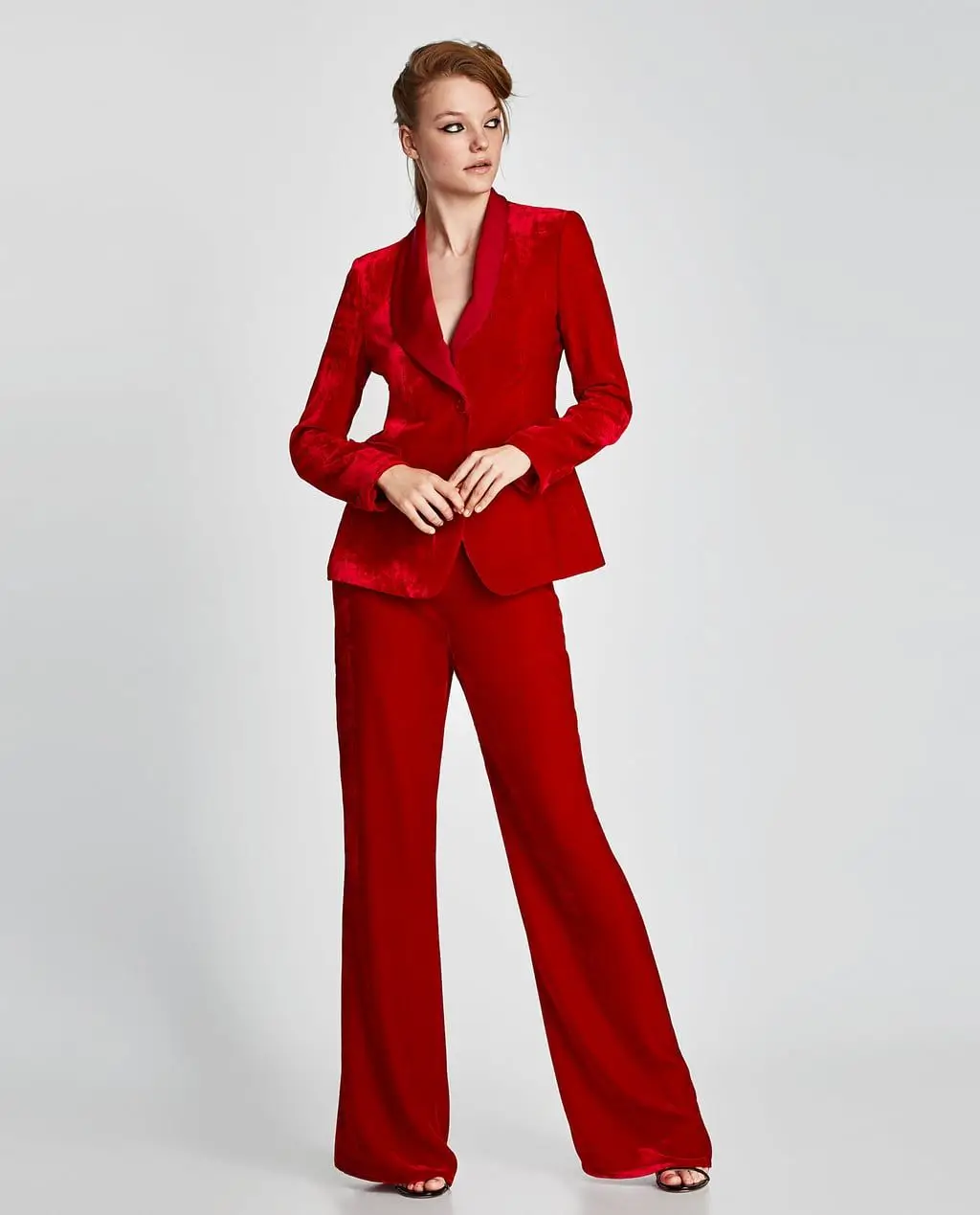 Womens Lapel Velvet Suit Temperament Elegant Slim Suit Jacket + Pants