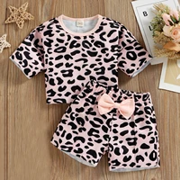 1 5y kids girls clothes sets toddler clothes summer short sleeve leopard camouflage print t shirtbowknot shorts sports outfits
