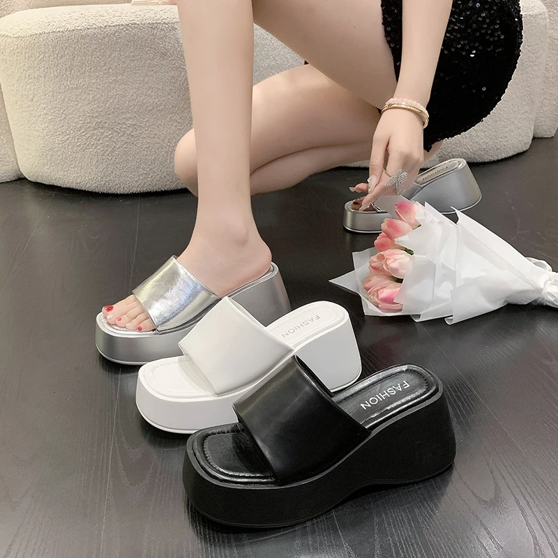 Japanese Style Women's Sandals Casual Summer Fashion Silver Wedges Shoes 5cm-8cm High Platform Sandals
