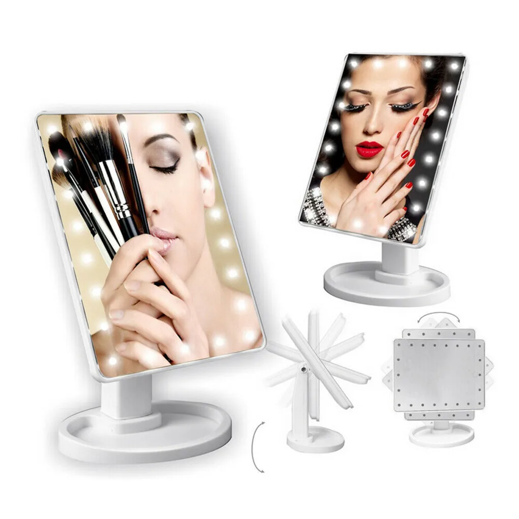Ann Beauty  16/22 LED Makeup Mirror 360 Degrees Rotating ABS Plastic Frame Desktop Cosmetic Mirror Battery Powered