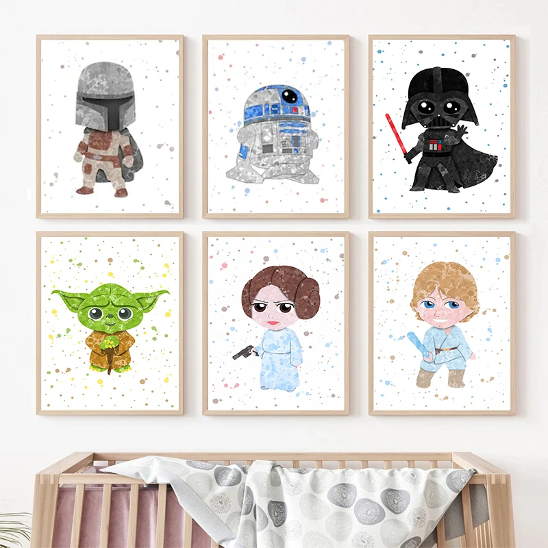 

Disney Star Wars Poster Star Wars Nursery Wall Art Canvas Painting Baby Yoda Darth Vader Watercolor Print Picture for Baby Room