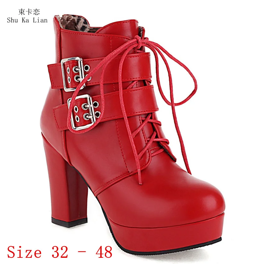 

Spring Autumn High Heel Shoes Platform Women Ankle Boots Woman Short Boots Small Plus Size 32 - 48