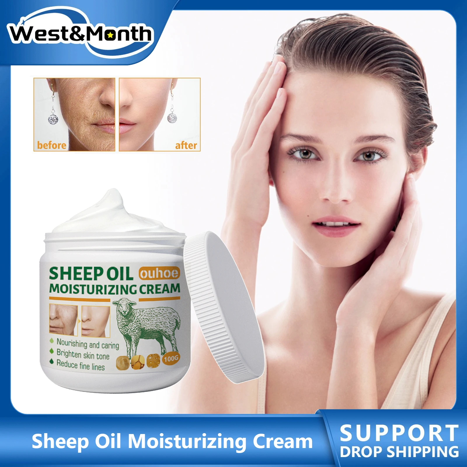 

Sheep Oil Moisturizing Cream Anti-aging Reduce Wrinkles Fine Lines Gently Firming Whitening Nourishing Face Skin Repair Care