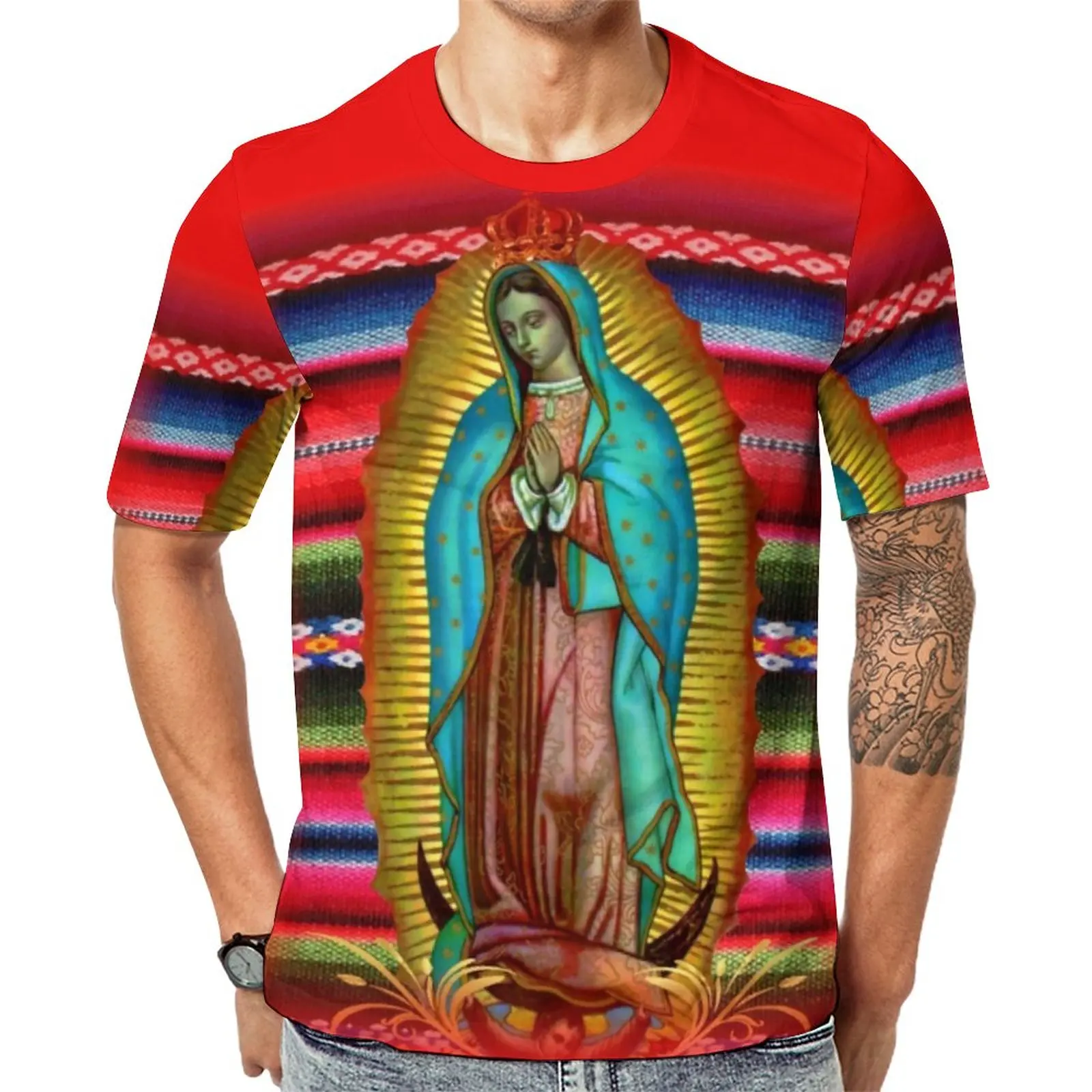 

Футболка с изображением Девы Марии, Мужская Уличная одежда Богородицы Гуадалупе, летние винтажные футболки, одежда большого размера с коротким рукавом и графическим принтом