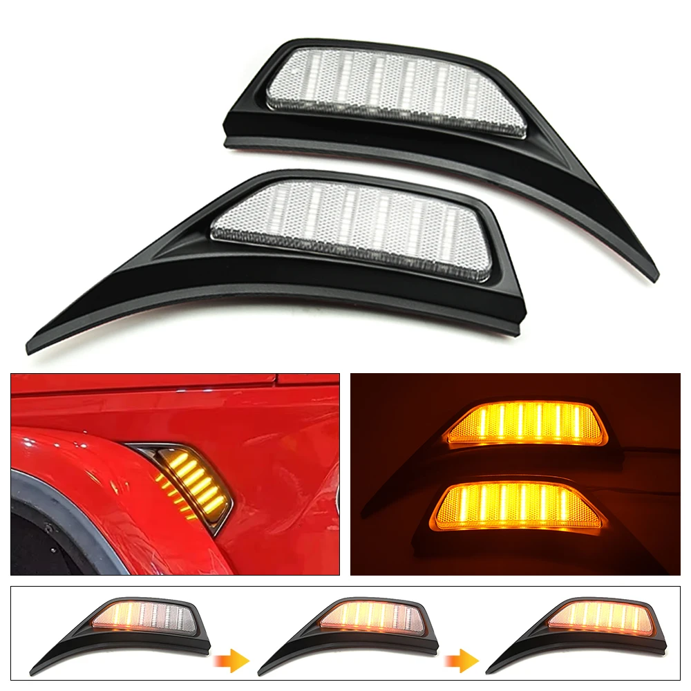 2x Przydymione przednie błotniki LED Powtarzające boczne światła obrysowe DRL do jazdy dziennej dla Jeep Gladiator JT Wrangler JL Rubicon Sahara