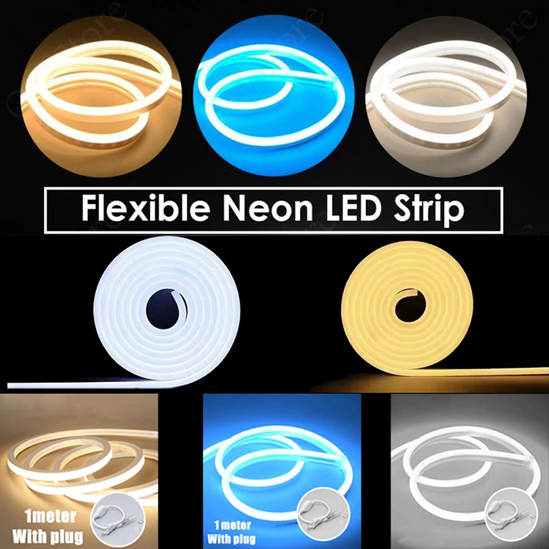 

1meters Neon Light Strip 220V Flexible LED Strip Light Neon Tube Waterproof for Home Holiday Decoration With EU plug