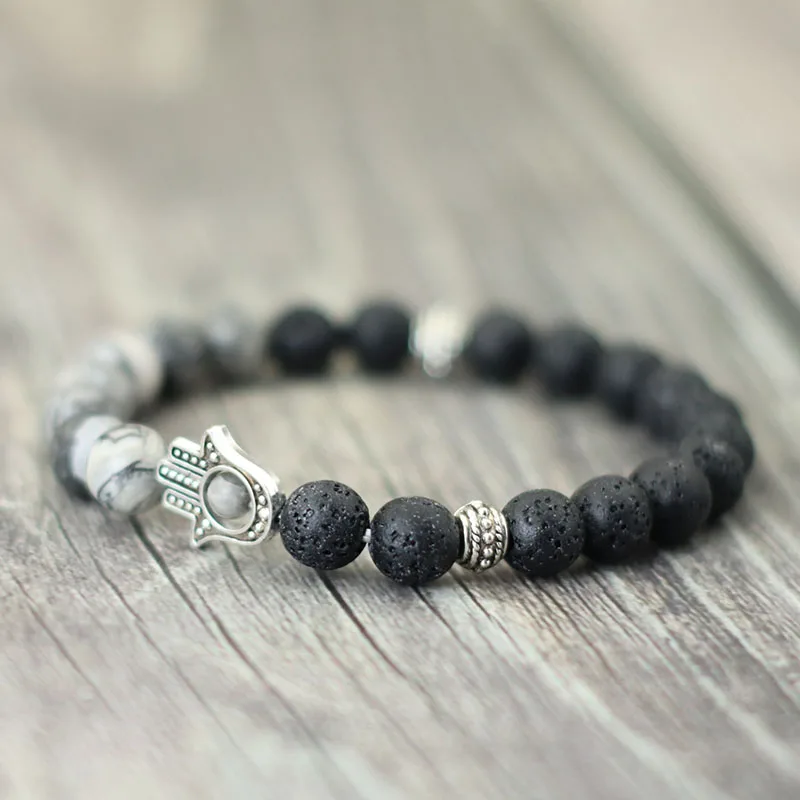 Мужской Классический Браслет Фатимы Из Натурального Вулканического Камня
