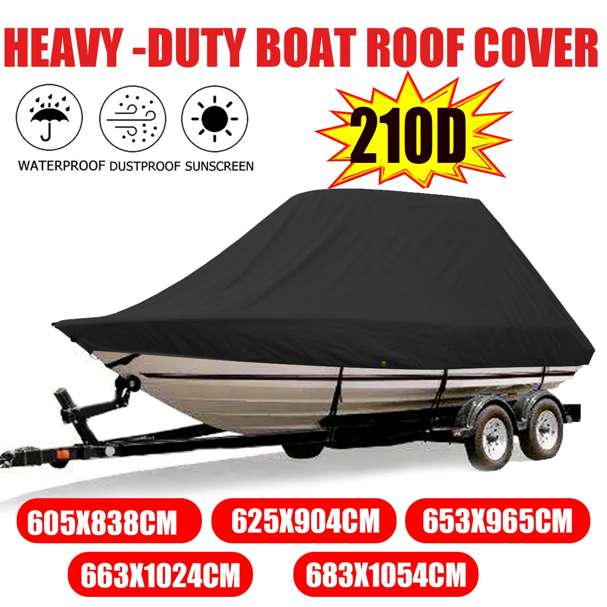 

210D Yacht Boat Cover Heavy Duty Trailer Marine 18-20-22-24-26-28Ft Barco Boat Cover Winter Snow Waterproof Sunshade