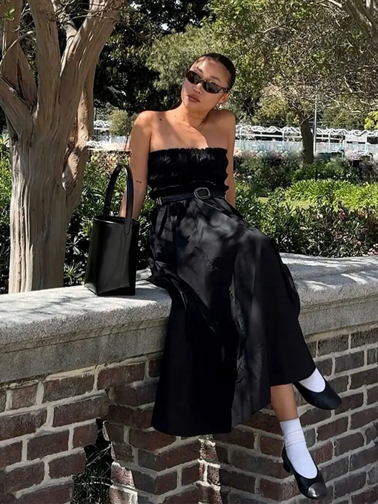 Эластичное Плиссированное длинное платье без бретелек для женщин сексуальное