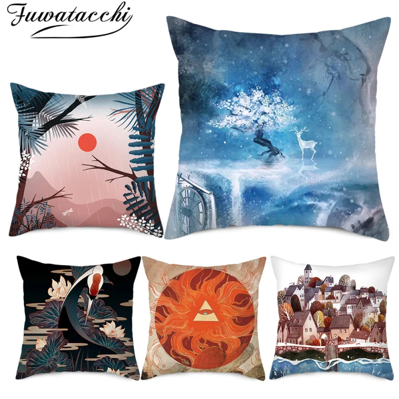 

Chinese Vintage Style Pillow Case Square Cushion Cover Sofa Bedroom Decorative Printed Pillowcase for Living Room Home Decor