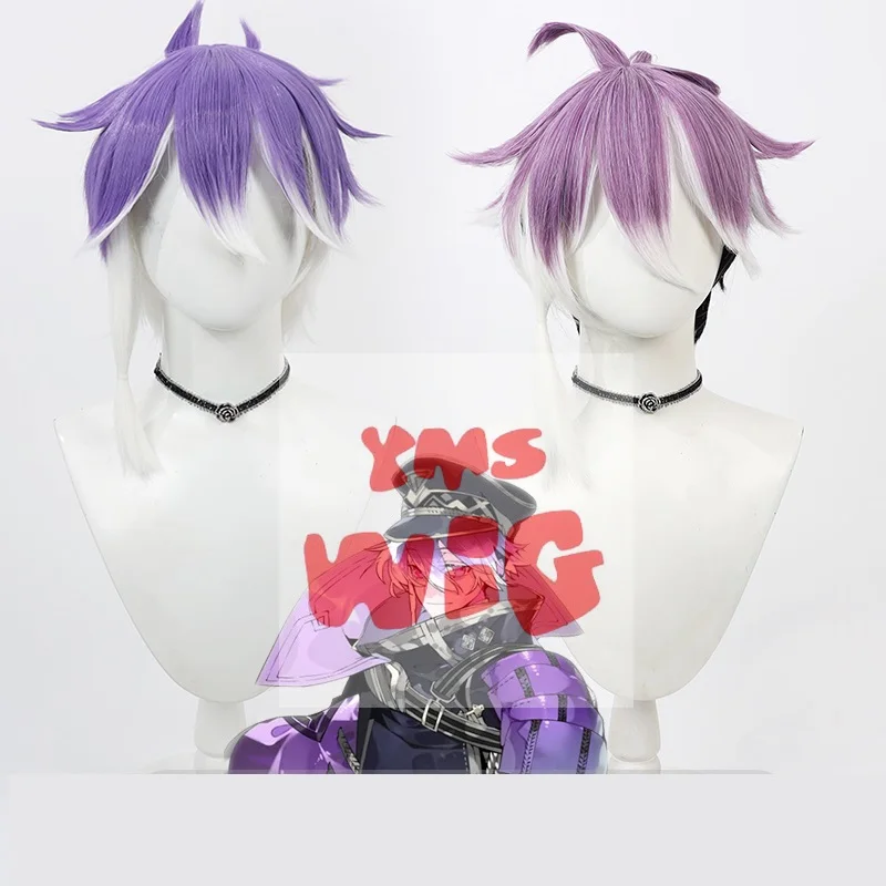 Touken Ranbu Minamoto Kiyomaro Косплей Парик Короткие Белые Фиолетовые Термостойкие