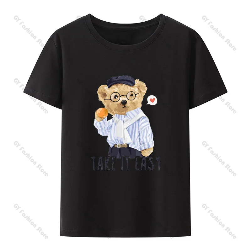 

Funny Cartoon Bear Take It Easy Cartoon Graphic T Shirts Oversized T Shirt Vintage Clothes Y2k Top Crop Top Aesthetic Kawaii