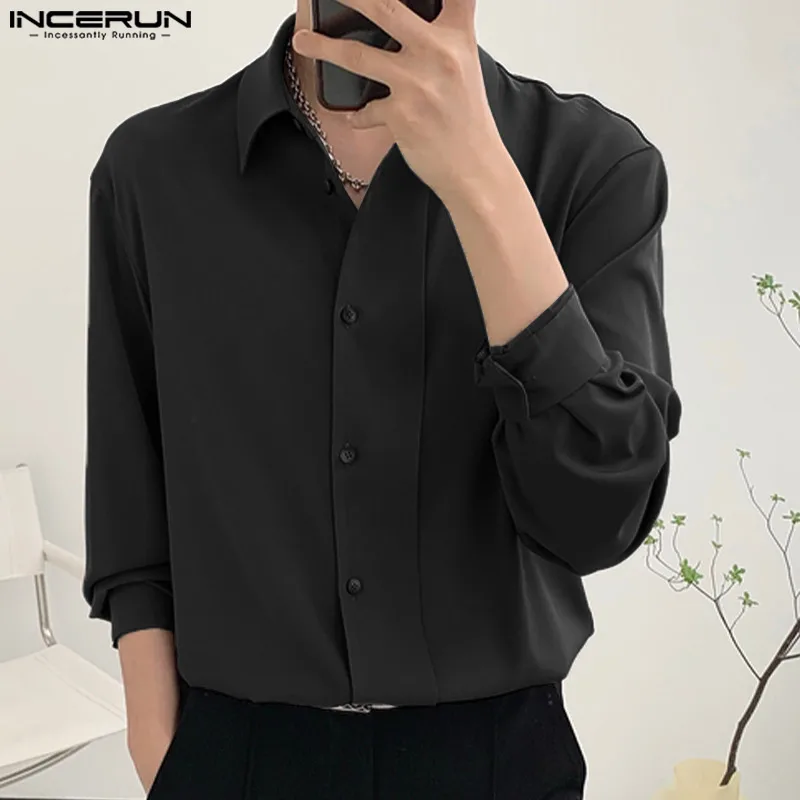 

Korean Style Men's Fashionable Loose Blouse Casual Street Silhouette Solid All-match Long-sleeved Shirts S-5XL INCERUN Tops 2023